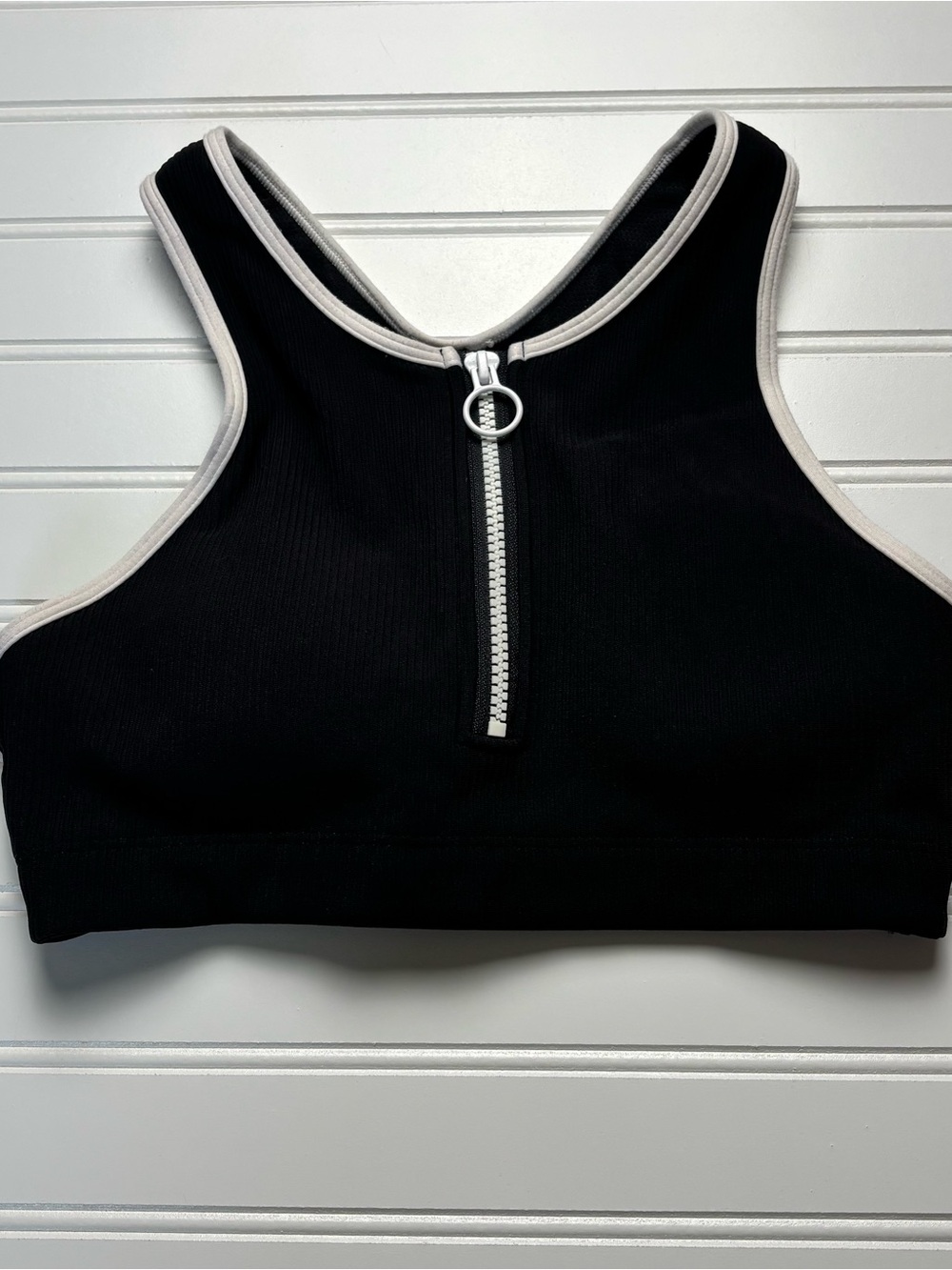 Athleta Sports Bra Women’s Small Black Zip Front Longline Crop Athletic Workout